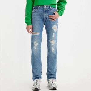 Levi's Blue Distressed Straight Leg Jeans